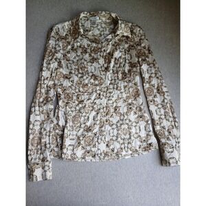 Cache Top Medium Silk Button Down Shirt  Geometric Print Vintage 90s Y2k